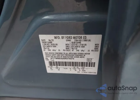 2022 Ford Maverick Lariat из США, поврежденный, VIN 3FTTW8E92NRA76070